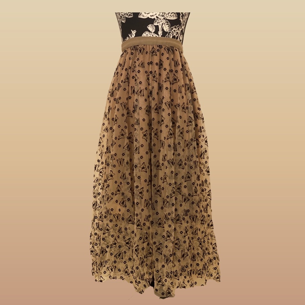High Waisted Beige Tutu Tulle Skirt Butterfly Design